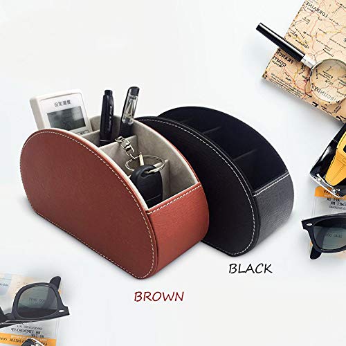 CXLE Remote Control Holder Organizer Box with 5 Compartment PU Leather Multi-Functional Office Organization and Storage Caddy Store TV Remote Holders, Brush, Pencil, Glasses and Media Player