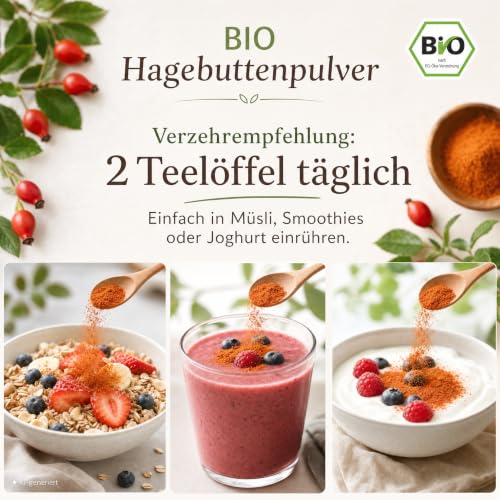 EWL BIO Hagebuttenpulver 500g | Rohkostqualität | ganze Früchte gemahlen