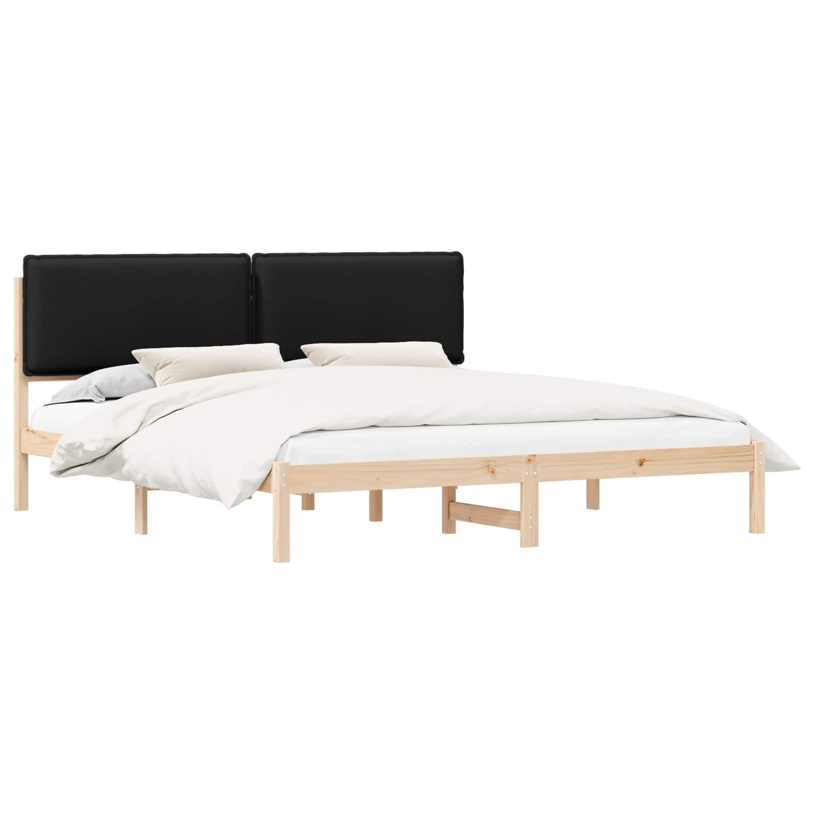 Drewniany z tapicerowanym wezgłowiem nowoczesny Czarny 200x200 cm | Ramka łóżka z tapicerowanym wezgłowiem Czarny 200x200 cm Drewniana Rama Stelaż z Zagłówkiem do Sypialni Nowoczesna Miękka