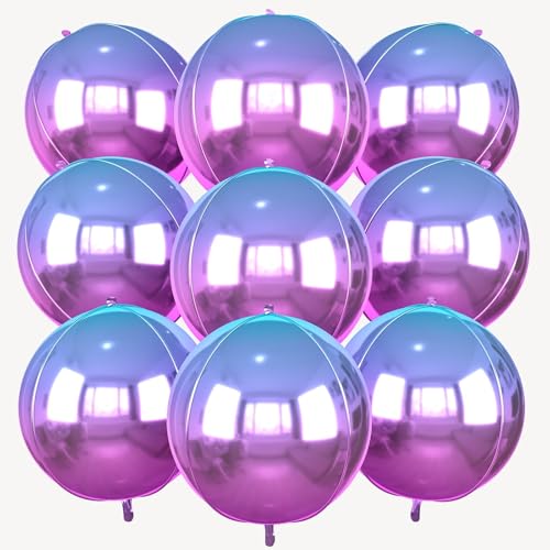 Image of 9 Pcs Gradient Purple Round Foil Balloons,22 Inch 4D Round Balloons | Gradient Purple Giant 4D Round Ball Balloons For Girls Birthday Baby Shower Bridal Shower Wedding Bachelorette Decor