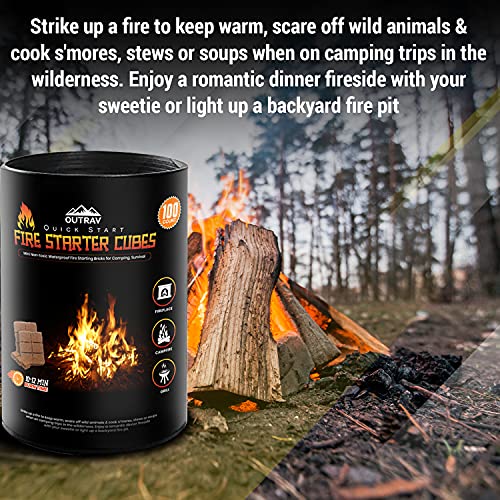 Fire Starter Cubes, Charcoal Firestarter Squares For Lighting Fireplace, Wood Stove, Grill, Campfire, Bbq Smoker Pit – Mini Nontoxic Waterproof Fire Starting Bricks For Camping, Survival (100Pk) #TOP1