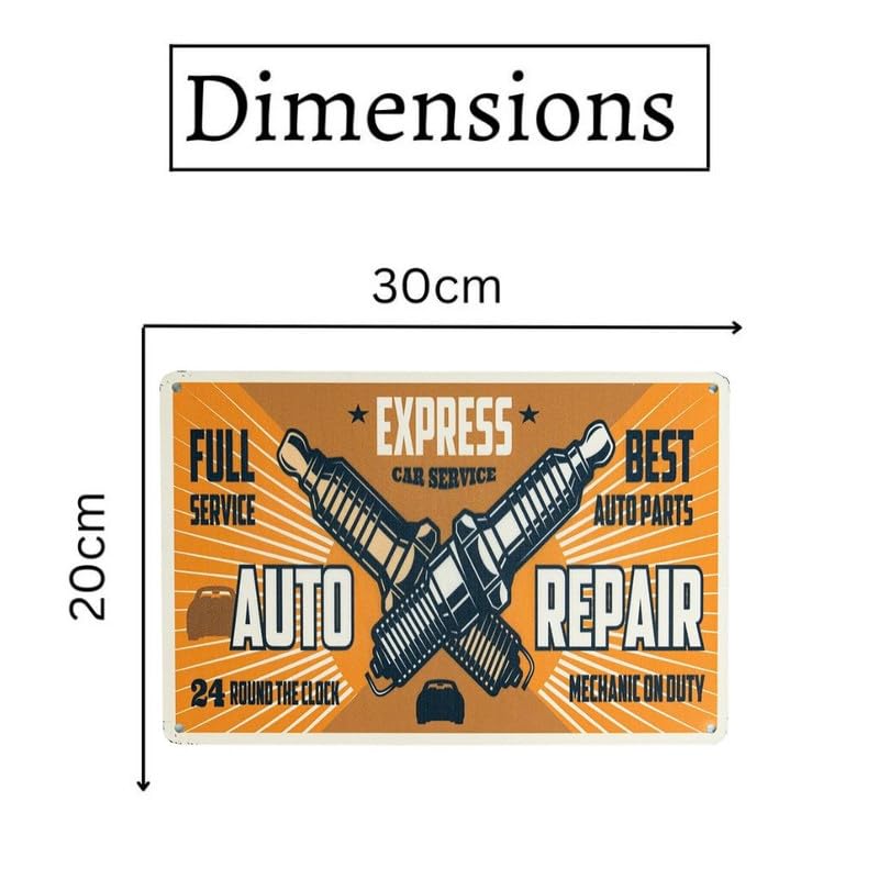 Image of Eazywagon Decorative Retro Metal Signs Wall Plate - 12x8 Inch (Auto Repair-Express Car Service) Weatherproof Vintage Metal Sign Plate for Cafe, Home, Bar, Garage | Decorative Wall Hanging Sign Board