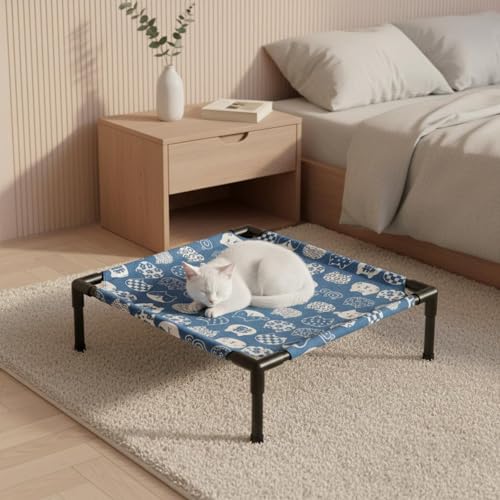 Lit pour chat surélevé respirant toutes saisons avec structure renforcée rose