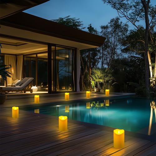 Image of Homemory 4 inchx6 inch Outdoor Waterproof Flameless Candles with Timers and Remote Control, Battery Operated Candles, LED Plastic Candles, Dark Ivory, Set of 2