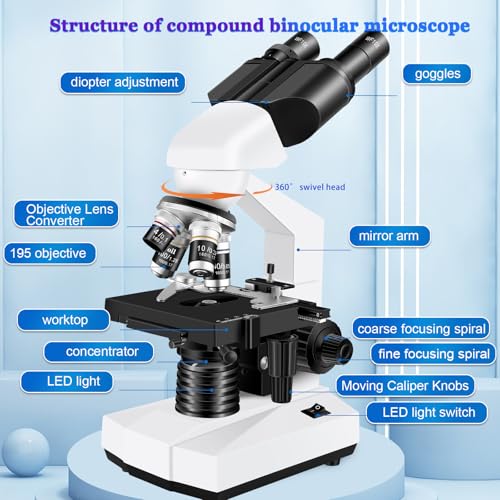 Image of Microscope for Adults WF10x and WF25x eyepieces, 40X-2000X Magnification USB Camera, Microscope for Adults Suitable for Laboratory School (Large Model Binocular Electronic Eyepiece)
