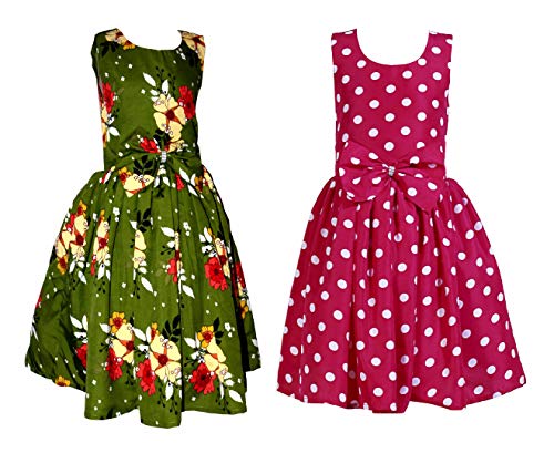 Image of Casual Frock for Baby Girls,Blue Printed and Olive Printed,Pack of 2