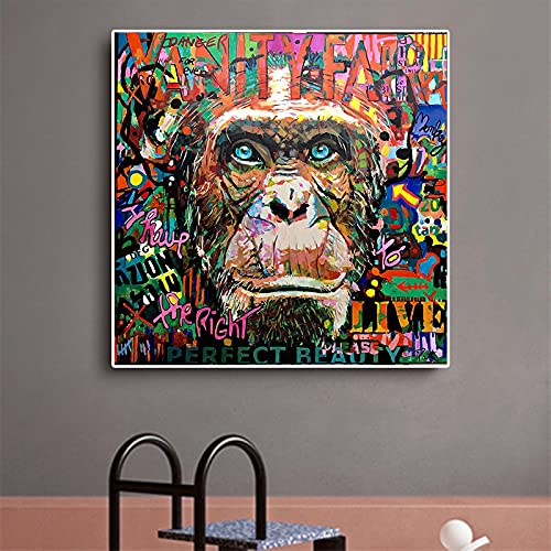 Toile Orang-outan Graffiti Art pour Salon Urbain - Peinture Murale Colorée de Style Rue 30x30