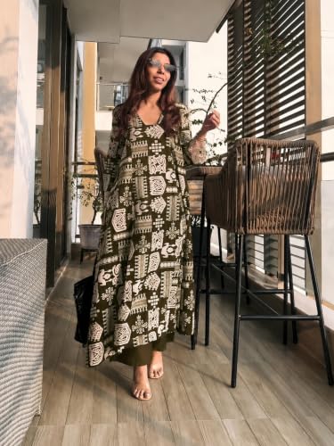 Image of ANNI Designer Kurta Sets for Women Viscose Printed | Kurta with Dupatta Set | A Line Kurti Set for Women | Square V Neck 3 /4 Sleeve Ethnic Outfit | Designer Indian Kurti Stylish Clothing