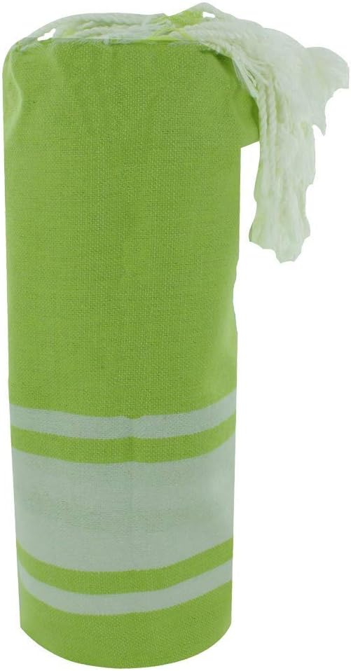 LES POULETTES Jewels - Cotton Towel Fouta Hammam or Beach Green Color White Stripes