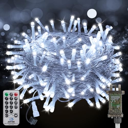 20M 200LED Christmas Lights Mains Powered Cool White Connectable Fairy Lights with Plug/Remote/Timer/8 Modes Bright Waterproof Lights Outside Indoor Garden Party Wedding Christmas Tree Decor