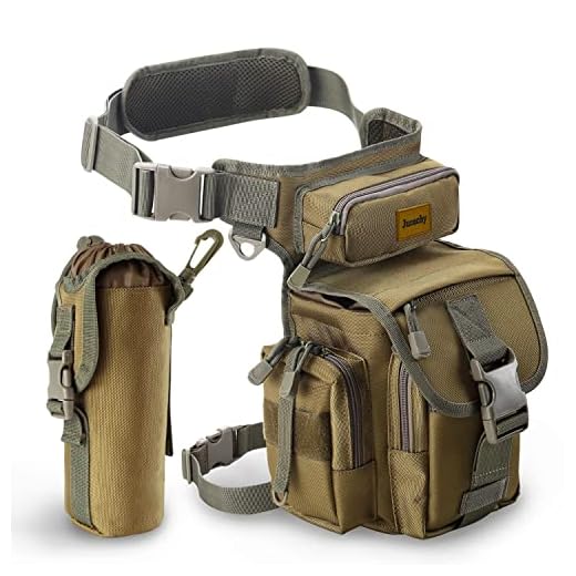 Jueachy Drop Leg Bag for Men Tactical Metal Detecting Thigh Pack with Water Bottle Pouch Tan