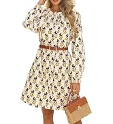 Women's Floral Print Mini Dress With Puff Sleeves & Tie Front - Retro A-Line Style