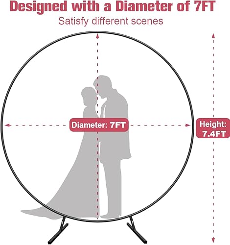 Miniatura 3 de Soporte redondo de arco de boda de 7 pies con base de metal para decoración de globos de flores, marco de fondo circular para ceremonia, fiesta de