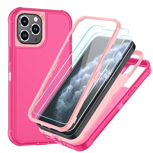 Image of SunStory Compatible with iPhone 11 Pro Max Case with HD Screen Protector, 3-Layer Heavy Duty Full-Body Cover,3 in 1 Hybrid Protective Case for iPhone 11 Pro Max 6.5 inch,PinkRed