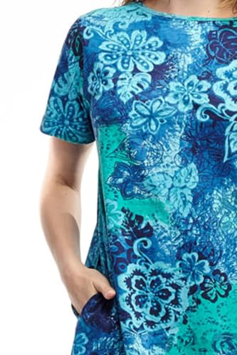 Image of LA CERA Women's Cotton Sun Dresses A-Line with Scoop Neck, Short Sleeves, Side Pockets, Floral Patterns, Machine Wash
