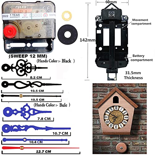 Image of Silent Pendulum Type Quartz Clock Moviment Mechanism 12 MM Sweep Silent Motor DIY Kit (Bule,Black,Red)
