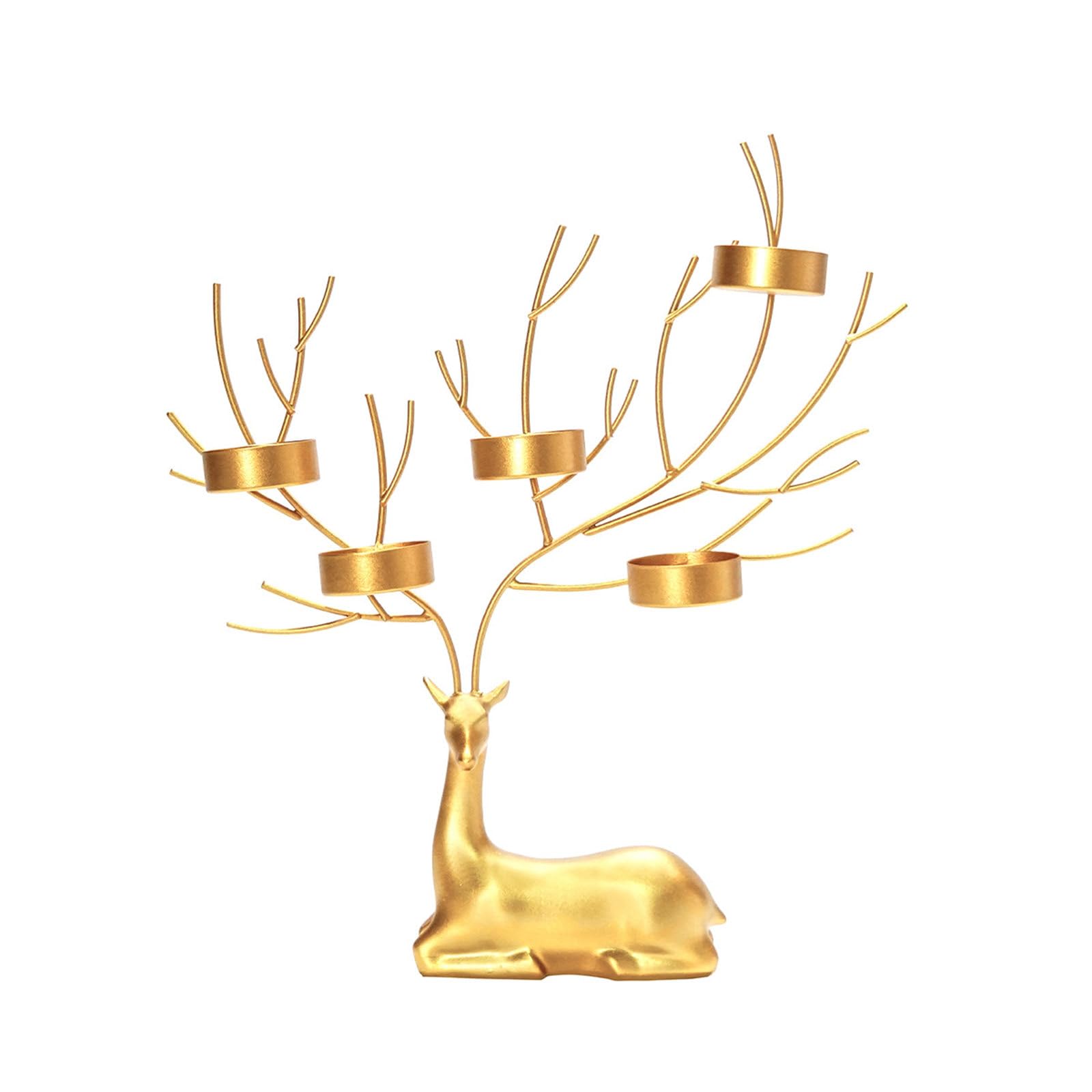WEILWH Deer Holder Gold Color Christmas 5 Tealights Stand for Dinning Room Table Centerpieces Decorations Holder for Candlesticks