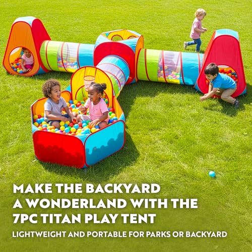 Image of Playz 7pc Kids pop up Play Tent, Crawl Tunnel & Ball Pit for Toddlers | Collapsible Baby Ball Pit & Crawling Tunnel, Kids' play tents & tunnels indoor playset /playhouse /playground for ages 3+