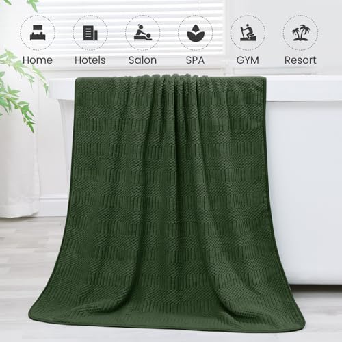 Image of JML Microfiber Bath Towels, Large Bathroom Towel for Adult, Pack of 2, 30 inch x 60 inch, Soft, Super Absorbent and Fast Drying, Use for Hair Wrap, Sport, Fitness, Yoga, Diamond Cross Grid Olive-Green