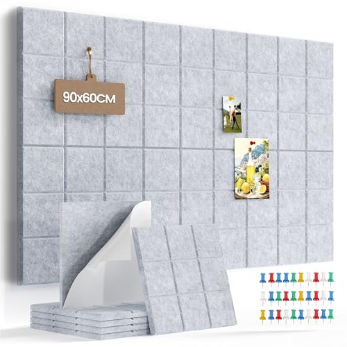 Uoisaiko Gran Corcho Pared Autoadhesivo 30x30 cm - 6 Piezas Tablero de Corcho Fieltro para Oficina Casa - Tablón de Anuncios con 30 Chinchetas para Fotos Notas