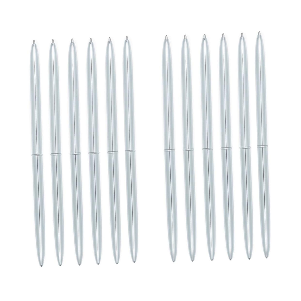 SHINEOFI 12pezzi Penna Sfera Metallo Con Doppia Testa Rotante Di Penne Leggere Metallo Con Inchiostro Blu Per Scuola e Ufficio Argento