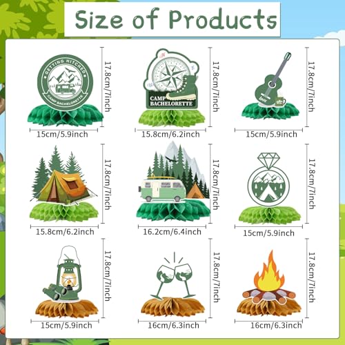 Image of Camp Bachelorette Party Decorations, 9PCS Camping Party Honeycomb Centerpieces, Bridal Shower Supplies Bachelorette Party Decor Outdoor