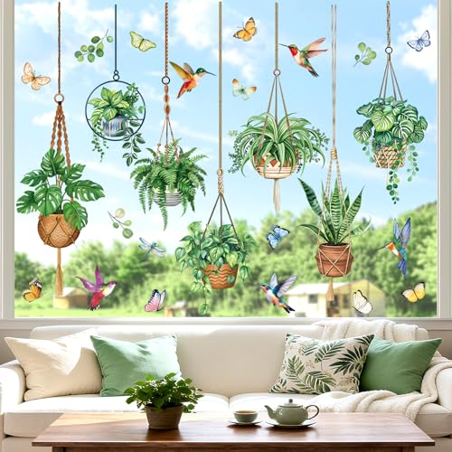 decalmile Fensterbilder Frühling Topfpflanze Grüne Fensteraufkleber...