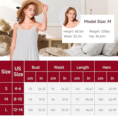 Image of Simple&Opulence Women Summer Casual Cotton Maxi Dress, Loose Sleeveless Spaghetti Strap Tiered Boho Flowy Sundress for Beach