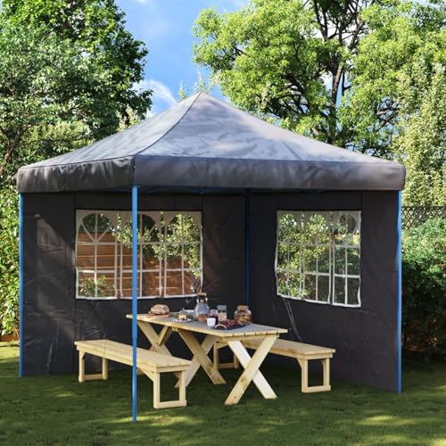 Gecheer Paroi de Tente de Réception 2 pièce avec fenêtre PE Anthracite Tonnelle de Jardin, Gazebo Pavillon Extérieur Belvédère pour Camping, Fête, Marriage, BBQ, Terrasse, Plage