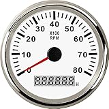 KAOLALI Tacómetro Universal RPM Gauge con Cronómetro 8000RPM 85mm 12V/24V con Luz de Fondo