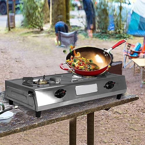 Sonret Gas Stove Portable 2 Burner, Double Gas Stove Stainless Steel