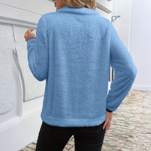 Blue Quarter Zip Women Fleece Pullover Oversized Half Zip Sweatshirt - image 2