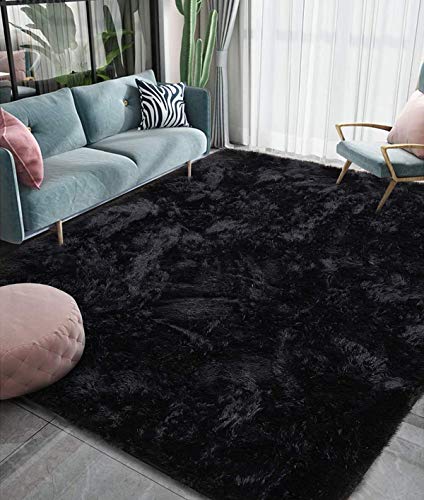 Image of Tauhid Carpet Handmade Super Soft Shag Carpet Rug Microfiber Area Carpet Rug for Living Room, Bedroom, Home Decor 2x5 feet Runner Black