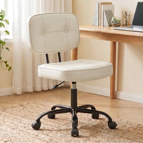 DUMOS Home Office Desk Chair - Ergonomic Armless PU Leather Computer Rolling Task Chair,with Comfy Lumbar Support and Height Adjustable, 360° Swivel, Vanity, Bedroom, Beige