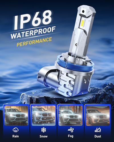 Image of AUTOONE H11 /H9 /H8 9005 /HB3 LED Bulbs Combo, 80000LM 900% Brighter H11 9005 White 6000K Fog Lights Canbus, 10YR Lifespan, Pack of 4