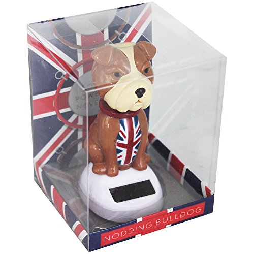 Puckator FF69 Plastic English Bulldog Solar Figurine-5.5 x 5 x 10 cm, Brown/Beige/Red/White/Blue, Mixed, Height 10.5cm Width 5cm Depth 6cm