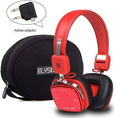 Yenona Wireless Bluetooth Stereo Headphones, Foldable Bluetooth Headset with DEEP BASS, Wireless / Wired Headphones with Microphone for iPhone / iPad / iPod / Samsung Galaxy / Bluetooth Devices (red)