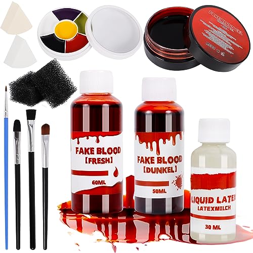 Purpledi Halloween Kit de sangue falso, maquilhagem profissional de sangue artificial realista, sangue fresco sangue antigo sangue látex creme de plasma, para o Halloween ciclista ferimento vampiro