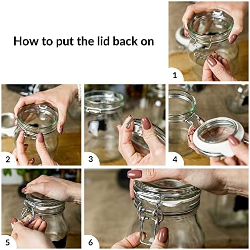Creative Home 14 x 200ml Glass Jars with Clip Lids Storage Set | Airtight Food Storage containers | 0.2L Kitchen Container Preserving Jar Sweets Flour Pasta | 16 Reusable Stickers & 1 Anti-Dust Chalk