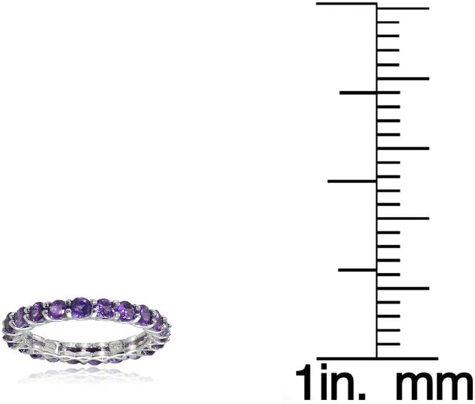 Ice Gems Sterling Silver African Amethyst 3mm Round-Cut Eternity Band Ring