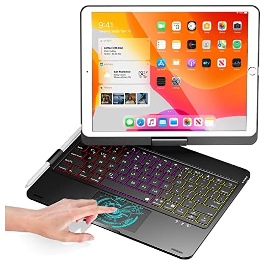 SZAMBIT Capa com Trackpad de Teclado Compatível para iPad,7 Luz de Fundo de Cor 360 Touchpad de Touchpad Rotativo (iPad Air 5/Air 4,preto)