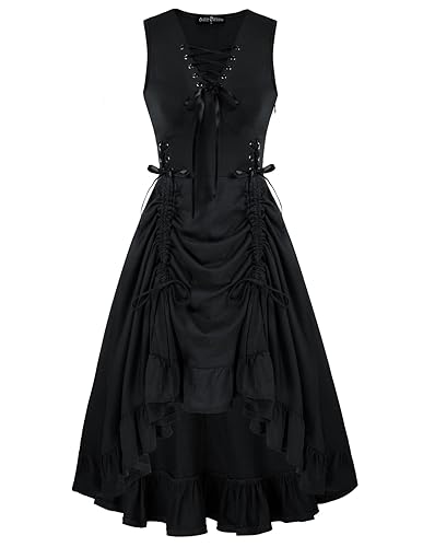 SCARLET DARKNESS Women Goth Party Dress Lace Up Sleeveless High Low Vintage Summer Dress - Black - Small