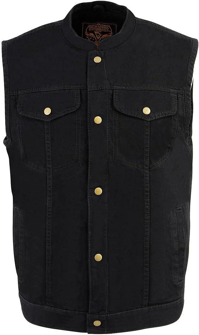 Milwaukee Leather DM2238 Men's Classic Black Denim Club Style Vest with Snap Button Closure