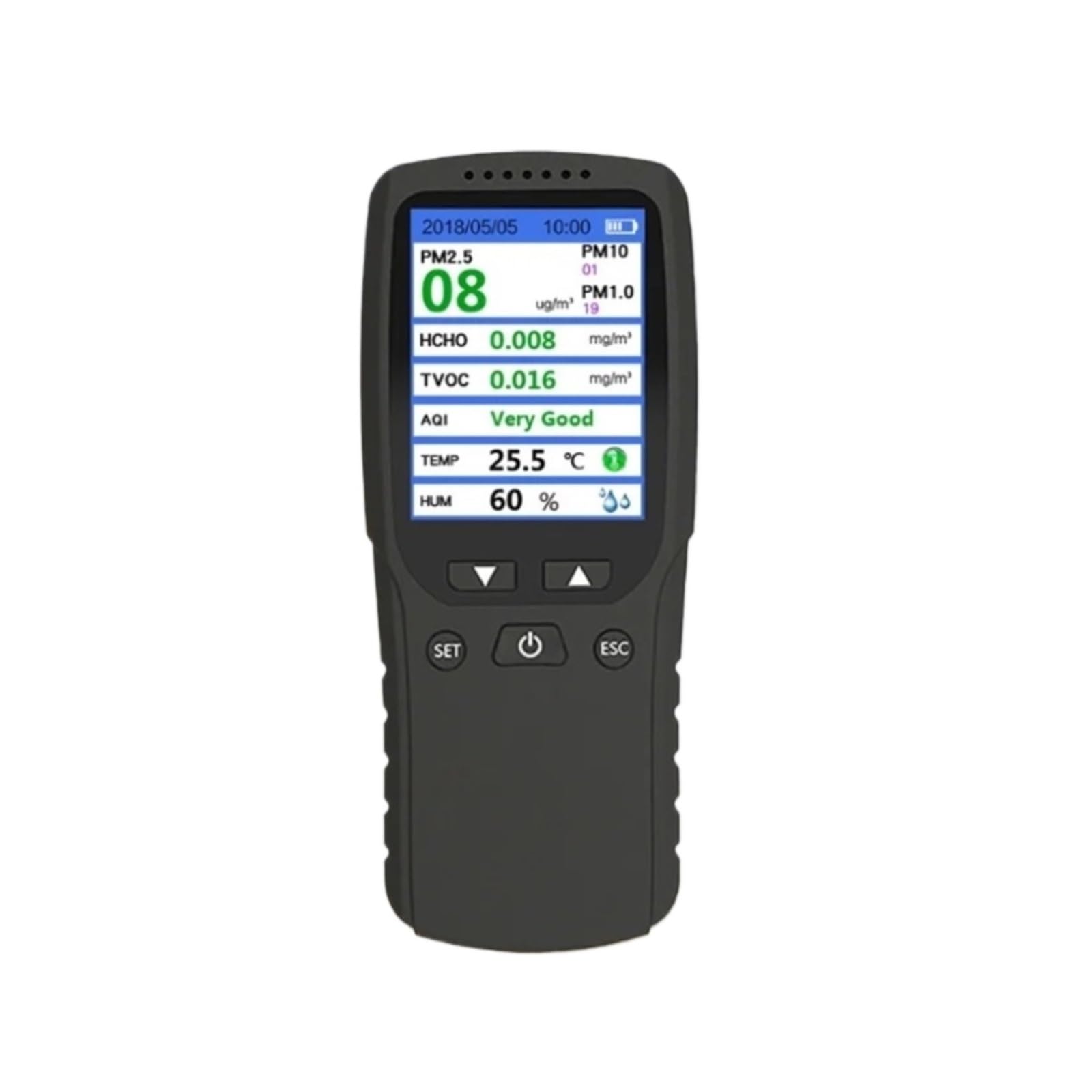 Monitor de calidad del aire, Detector De Calidad Del Aire Portátil Alta Precisión, Probador Sensor HCHO Mano, Pistas PM2.5, Medidor Polvo Nebuloso, Multigas