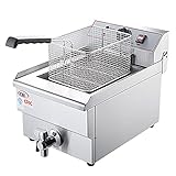 Kommerzielle Fritteuse, robuste elektrische Edelstahl-Fritteuse, mit Korb und Abdeckung, Ablaufsystem und Temperaturkontrolle, Fritteuse für den gewerblichen und privaten Gebrauch
