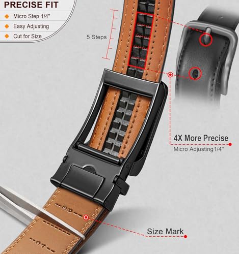BULLIANT Men Ratchet Belt 2 Pack, Click Sliding Leather Belt Adjustable for Gift Men Dress Casual Jeans 1 3/8,Cut for Fit3