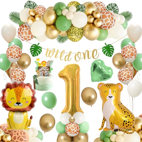 Deko 1. Geburtstag Junge Mädchen,Geburtstagsdeko 1 Jahr,Safari Kindergeburtstag Deko 1 Jahr,Dschungel Erster Geburtstagsdeko,Wild One Geburtstag Deko Junge Mädchen