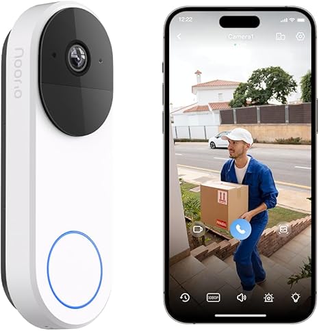 Noorio Doorbell Camera Wireless No Subscription on 16GB Local Storage, Smart Video Doorbell Work with Alexa, Motion and Chime App Alert, Two-Way Talk, IP65 Waterproof, 2K+ Color Night Vision, D110