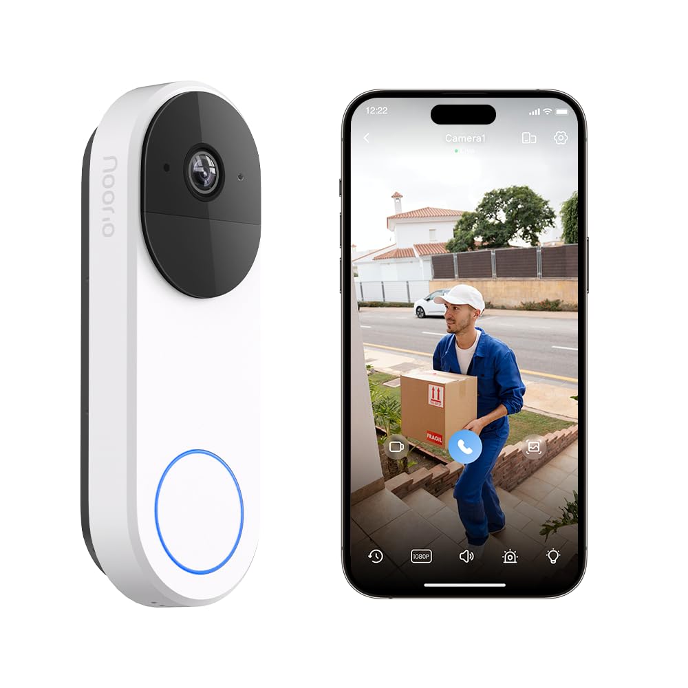 Noorio Doorbell Camera Wireless No Subscription on 16GB Local Storage, Smart Video Doorbell Work with Alexa, Motion and Chime App Alert, Two-Way Talk, IP65 Waterproof, 2K+ Color Night Vision, D110