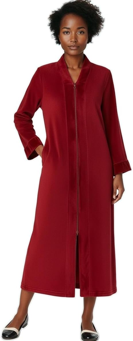 Alexander Del Rossa Kimono Robe with Zipper, Zip Up Robe for Women